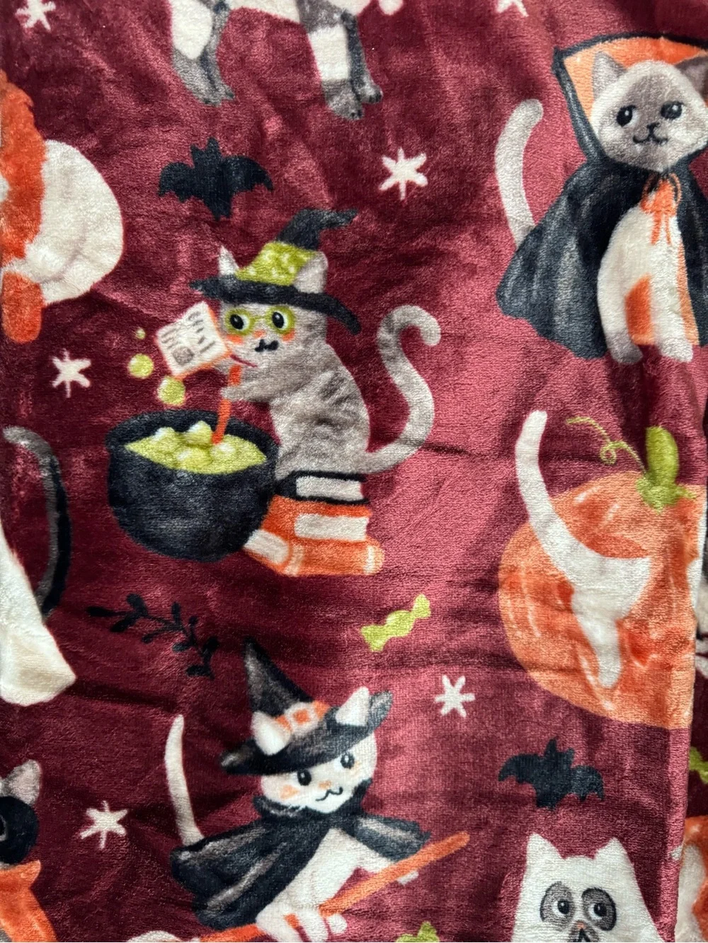 Oversized Halloween Throw Blanket Cats in Costumes Mummy Witch Ghost Vampire NWT